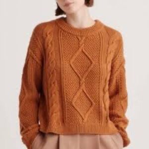 Quince Organic Cotton Cable-Knit Sweater XS Ginger (burnt orange) colorway EUC